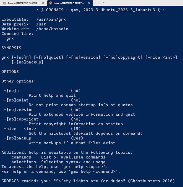 GROMACS gmx command output